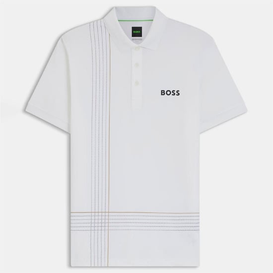 Men's Boss Quick Dry Polo Shirt with Check Artwork in White - Image 1