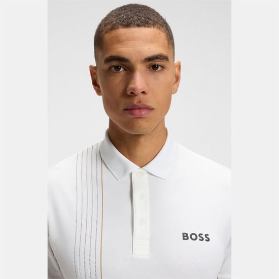 Men's Boss Quick Dry Polo Shirt with Check Artwork in White - Image 2