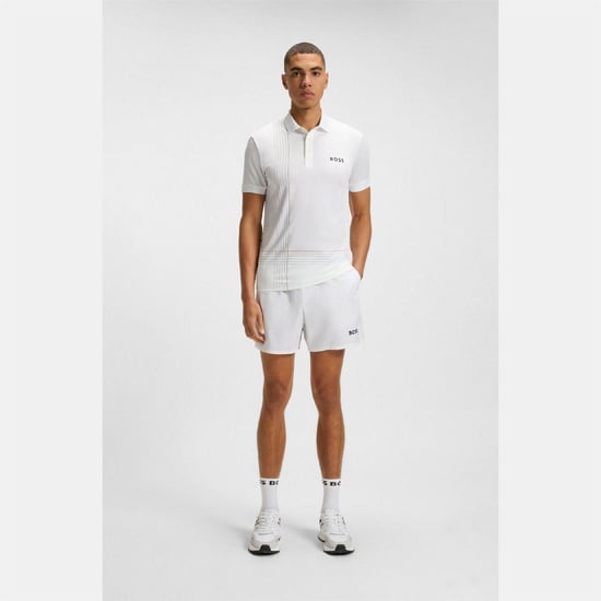 Men's Boss Quick Dry Polo Shirt with Check Artwork in White - Image 3