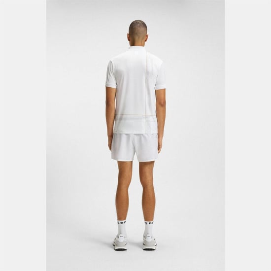 Men's Boss Quick Dry Polo Shirt with Check Artwork in White - Image 4