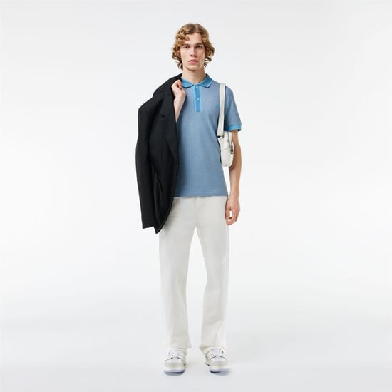 Men's Lacoste Fit Caviar Piqu¿ Polo Shirt in Blue - Image 3