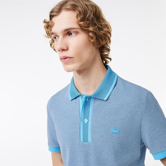 Men's Lacoste Fit Caviar Piqu¿ Polo Shirt in Blue - Image 6