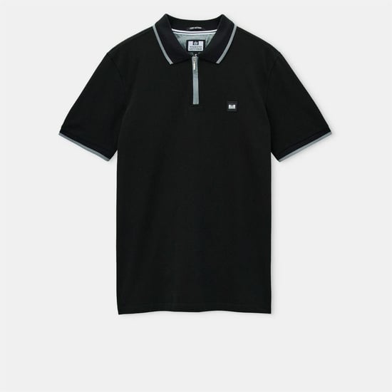 Men's Weekend Offender Monti Zip Polo Shirt in Black - Image 1