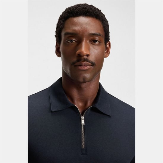 Men's Boss Paras 57 Zip Neck Polo Shirt in Dark Blue - Image 3