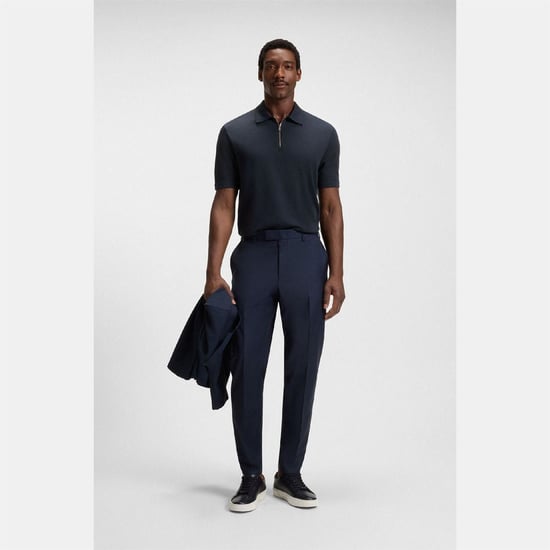 Men's Boss Paras 57 Zip Neck Polo Shirt in Dark Blue - Image 4