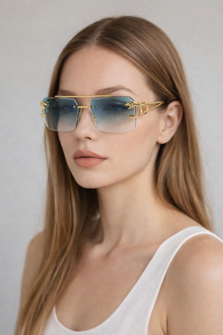 Rimeless Navigator With Side Detail Sunglasses In Blue - Image 1
