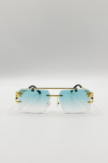 Rimeless Navigator With Side Detail Sunglasses In Blue - Image 2