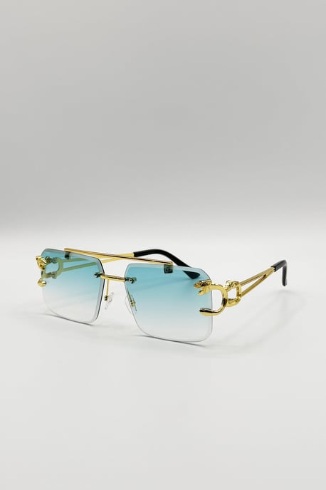 Rimeless Navigator With Side Detail Sunglasses In Blue - Image 3