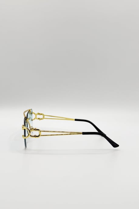 Rimeless Navigator With Side Detail Sunglasses In Blue - Image 4