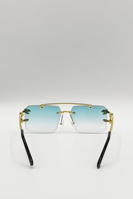 Rimeless Navigator With Side Detail Sunglasses In Blue - Image 5