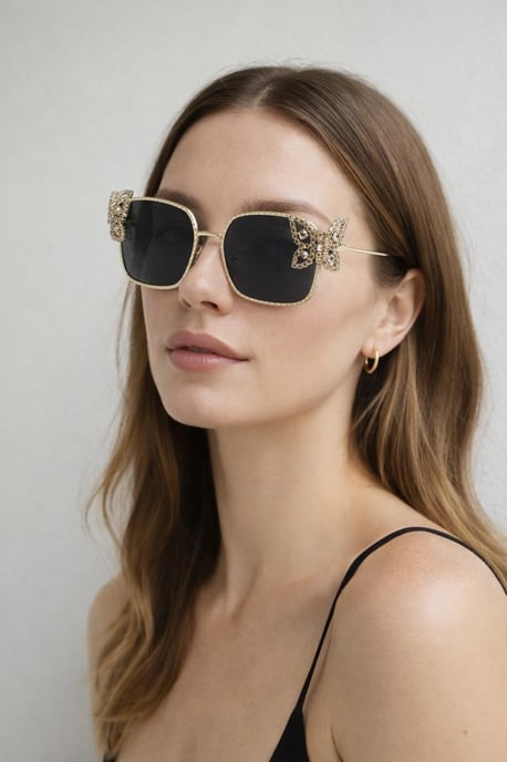 Square Oversized Diamante Detail Sunglasses In Black - Image 1