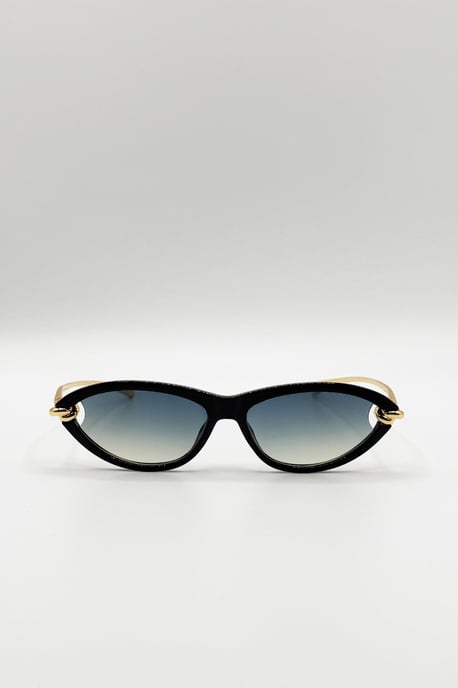 Bold Oval Angular Sunglasses in Black - Image 2