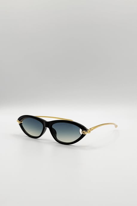 Bold Oval Angular Sunglasses in Black - Image 3