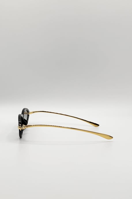 Bold Oval Angular Sunglasses in Black - Image 4