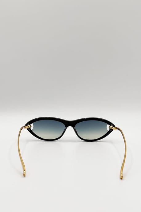 Bold Oval Angular Sunglasses in Black - Image 5