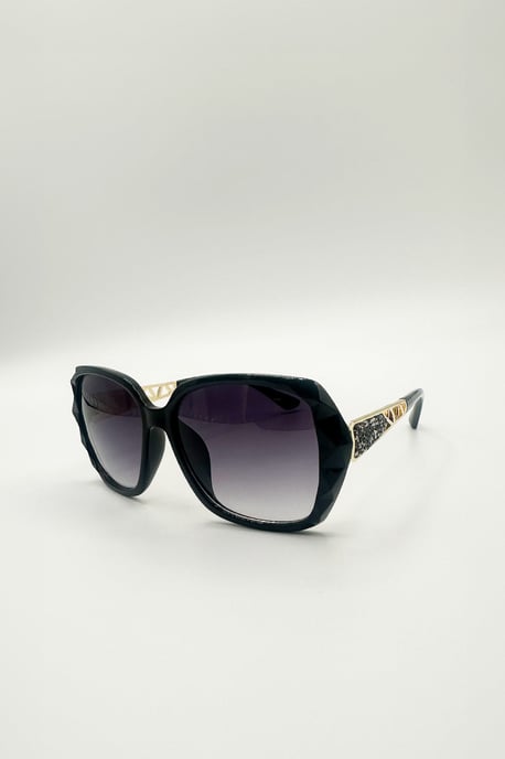 Round Square Side Detail Sunglasses In Black - Image 3