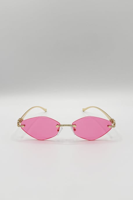 Rimless Oval Geo Metal Sunglasses in Pink - Image 2