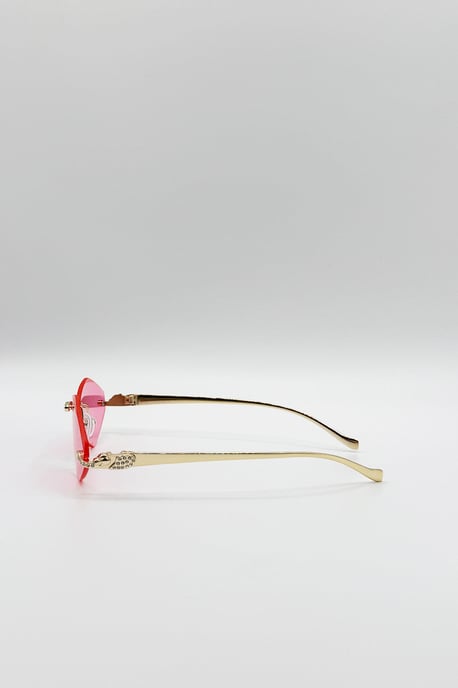 Rimless Oval Geo Metal Sunglasses in Pink - Image 4