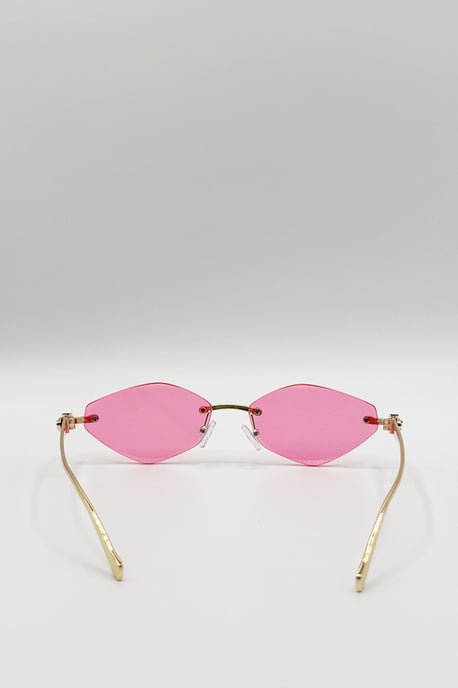Rimless Oval Geo Metal Sunglasses in Pink - Image 5
