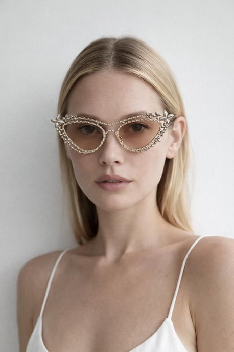 Diamante Cat Eye Sunglasses In Champagne - Image 1