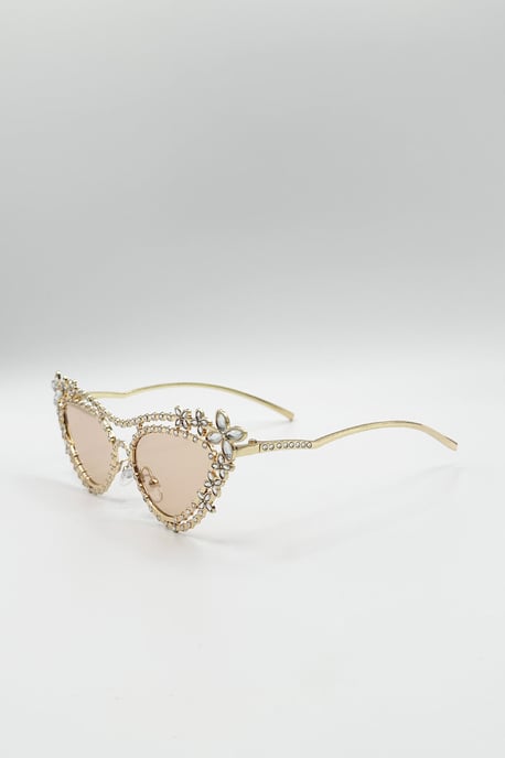 Diamante Cat Eye Sunglasses In Champagne - Image 3