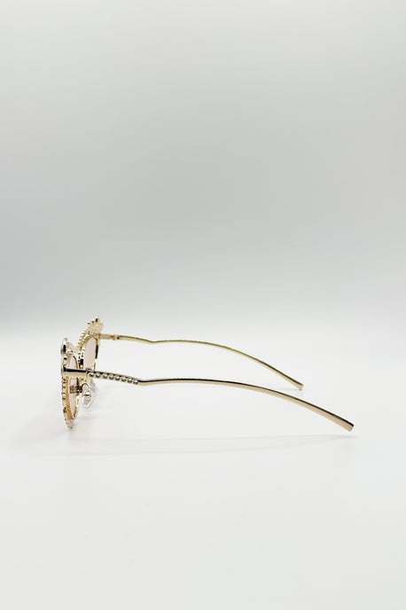 Diamante Cat Eye Sunglasses In Champagne - Image 4