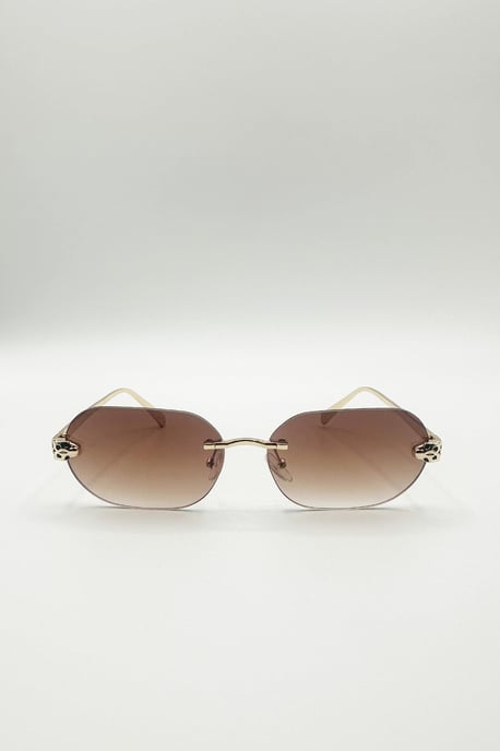 Jaguar Detail Rimless Sunglasses In Brown - Image 2