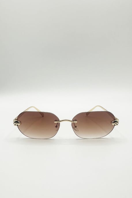 Jaguar Detail Rimless Sunglasses In Brown - Image 3