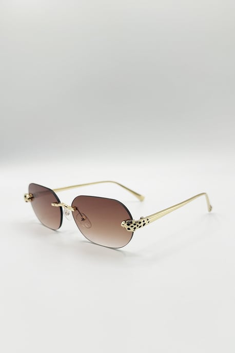 Jaguar Detail Rimless Sunglasses In Brown - Image 4