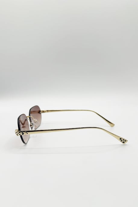 Jaguar Detail Rimless Sunglasses In Brown - Image 5
