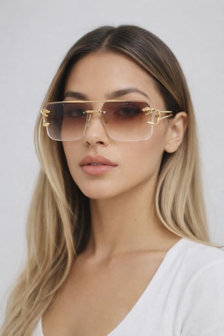 Rimeless Navigator With Side Detail Sunglasses In Brown - Image 1
