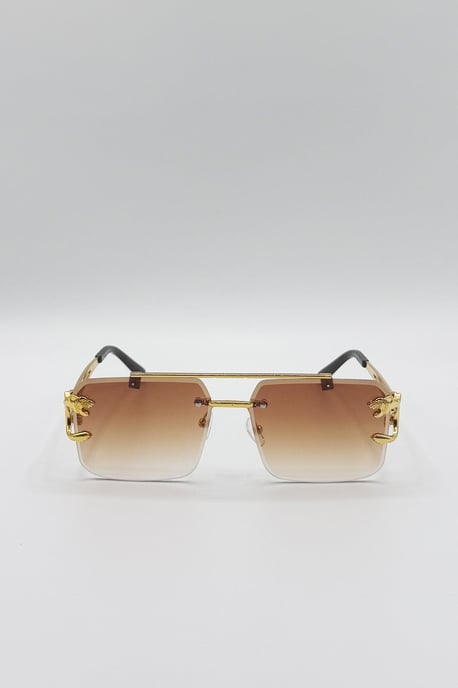Rimeless Navigator With Side Detail Sunglasses In Brown - Image 2