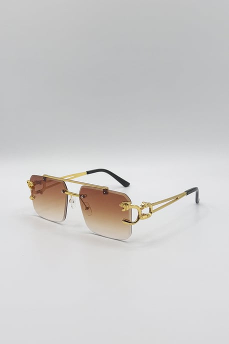 Rimeless Navigator With Side Detail Sunglasses In Brown - Image 3