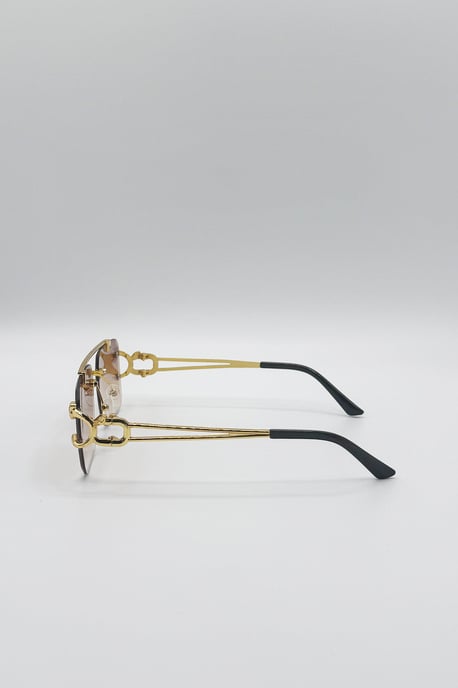 Rimeless Navigator With Side Detail Sunglasses In Brown - Image 4