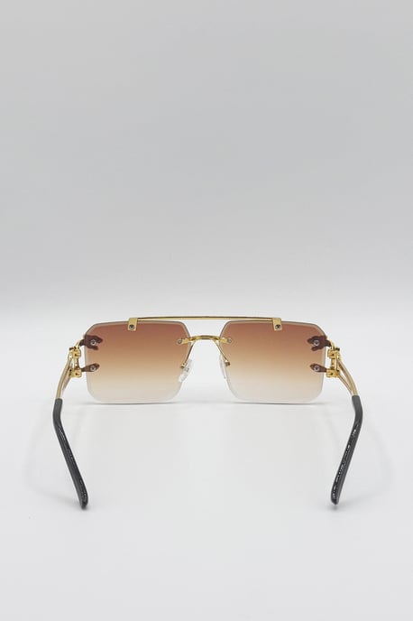 Rimeless Navigator With Side Detail Sunglasses In Brown - Image 5