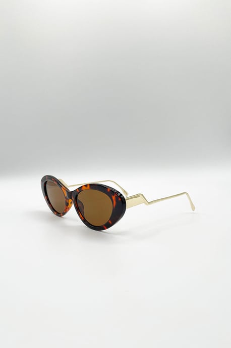 Cat Eye Metal Side Detail Sunglasses In Tortoiseshell - Image 3