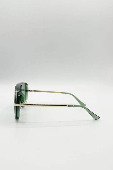 Bold Aviator Metal Arm Sunglasses In Green In Green - Image 5