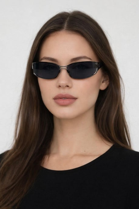 Retangle Wrap Around Metal Sunglasses In Gun Metal - Image 4