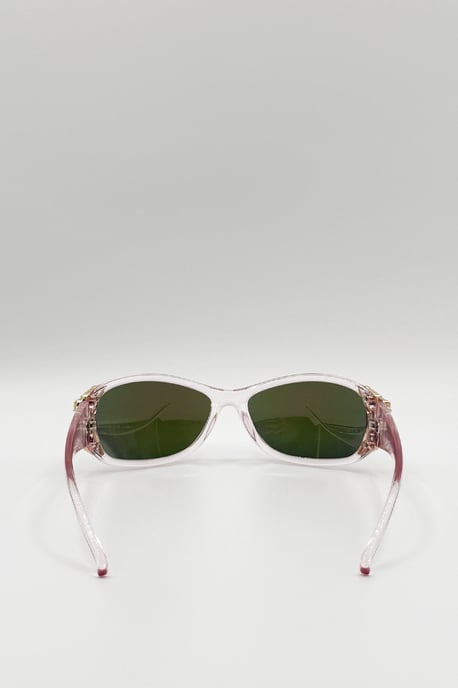 Vintage Wrap Around With Butterfly Detail Sunglasses in Pink Multi - Image 5