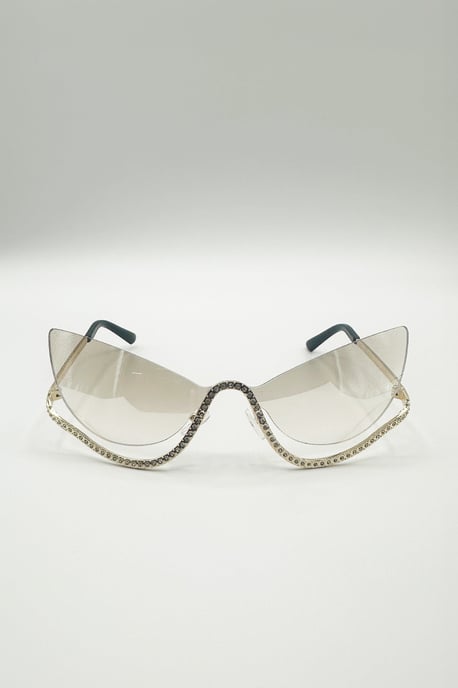 Butterfly Dimante Rimless Sunglasses In Iridescent - Image 2