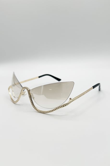 Butterfly Dimante Rimless Sunglasses In Iridescent - Image 3