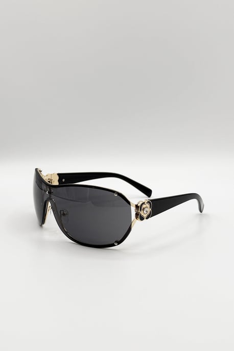Vintage Rose Wrap Around Sunglasses In Black - Image 3