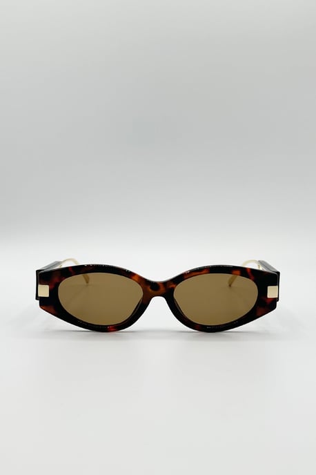 Oval Metal Detail Sunglasses In Tortoiseshell - Image 2