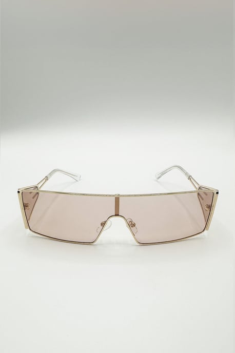Retangle Flattop Metal Sunglasses In Brown - Image 2