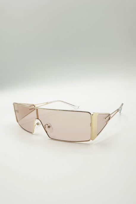 Retangle Flattop Metal Sunglasses In Brown - Image 3