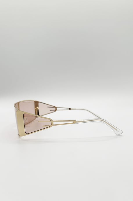 Retangle Flattop Metal Sunglasses In Brown - Image 4
