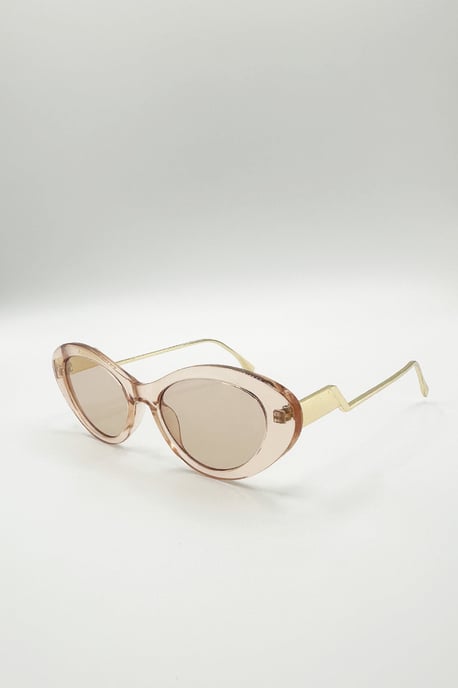 Cat Eye Metal Side Detail Sunglasses In Champagne - Image 2