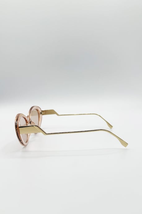Cat Eye Metal Side Detail Sunglasses In Champagne - Image 3