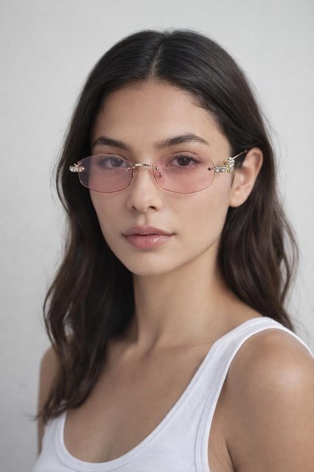 Rimless Oval Diamante Sunglasses In Pink - Image 1