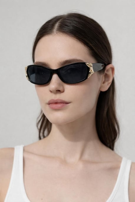 Vintage Wrap Around With Butterfly Detail Sunglasses In Black - Image 2